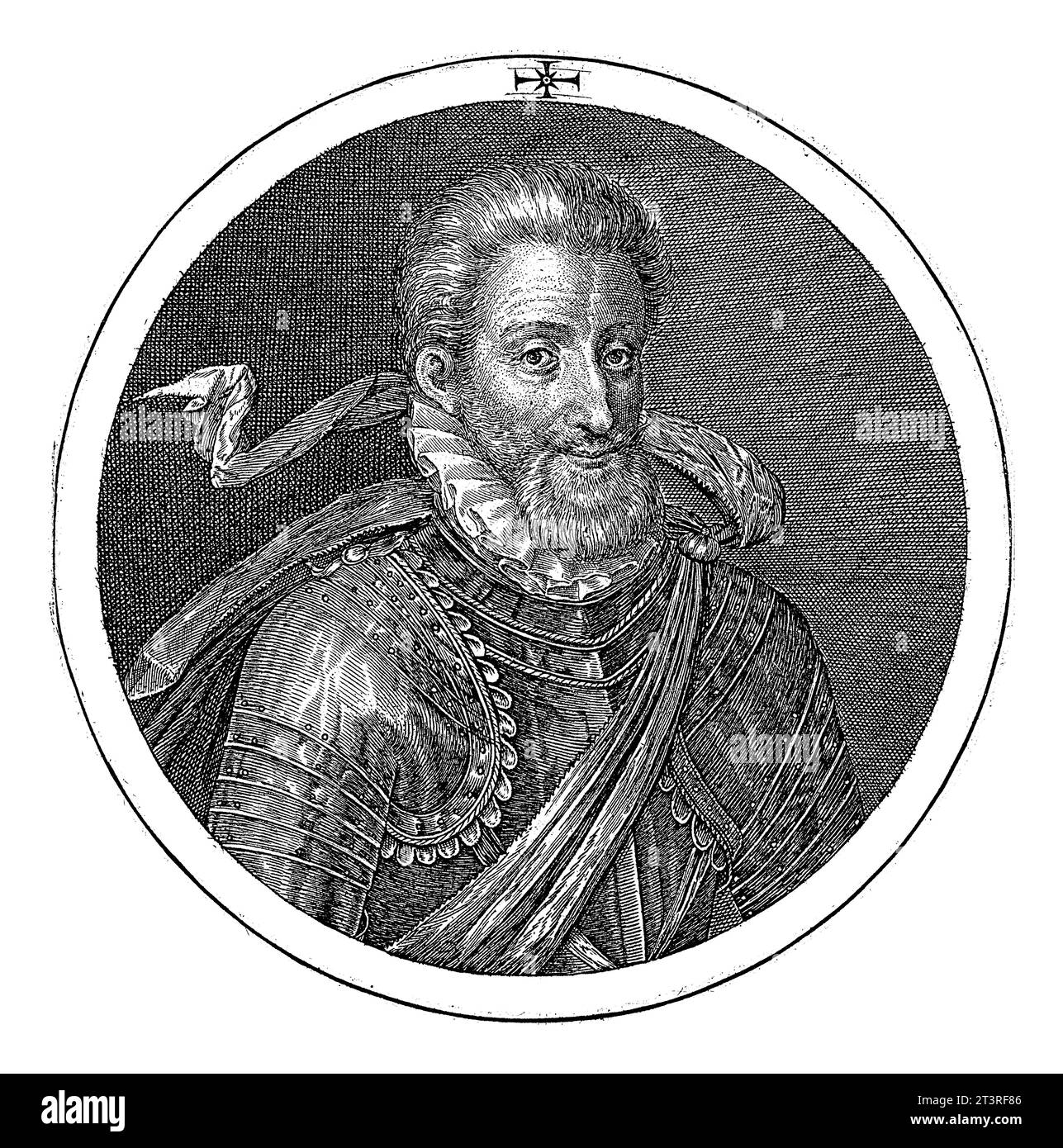Porträt von Heinrich IV., Crispijn van de Passe, 1601 Porträt von Heinrich IV., König von Frankreich und Navarra. In der Randbeschriftung des Rahmens den Namen und Fu Stockfoto