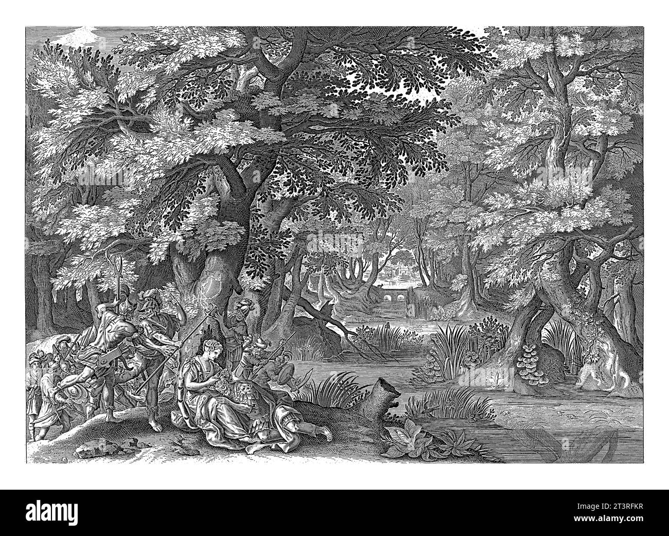 Samson und Delilah, anonym, nach Nicolaes de Bruyn, nach Antonie Wierix (II), nach Maerten de Vos, 1630 - 1702 Samson schläft auf Delilahs L Stockfoto