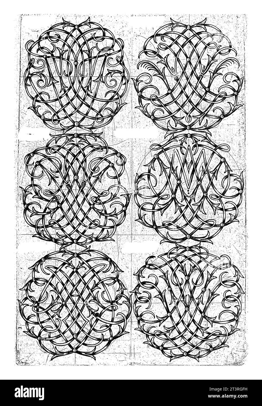 Sechs große Monogramme (TVXY-ILST), Daniel de Lafeuille, ca. 1690 - ca. 1691 aus einer Serie von 29 teilweise nummerierten Blättern mit Zahlenmonogrammen. Stockfoto