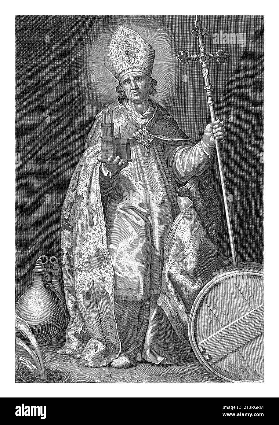 Der heilige Willibrordus, Cornelis Bloemaert (II), nach Abraham Bloemaert, 1630–ca. 1700 Willibrordus, der erste Bischof von Utrecht, ist hier in bi dargestellt Stockfoto
