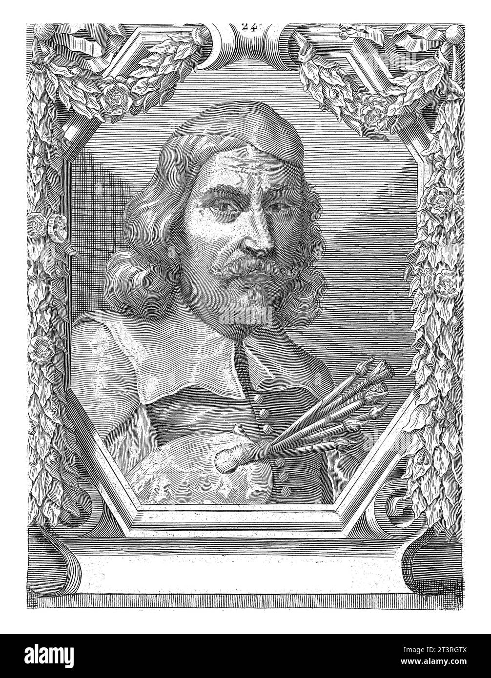 Porträt von Guercino, Albertus Clouwet, nach Guercino, 1646–1679 achteckiges Porträt von Giovanni Francesco Barbieri, besser bekannt als Guercino, an IT Stockfoto