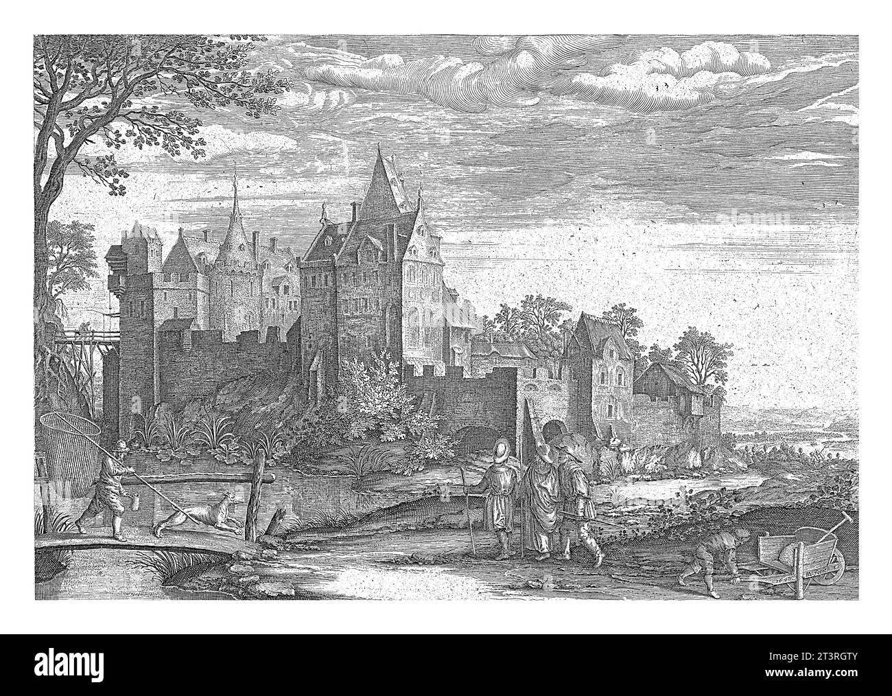 Abendessen in Emmaus, Hendrick Hondius (I), nach Pieter Brueghel, 1648, werden zwei Schüler, Kleopas und (nach Überlieferung) Peter, von der begleitet Stockfoto