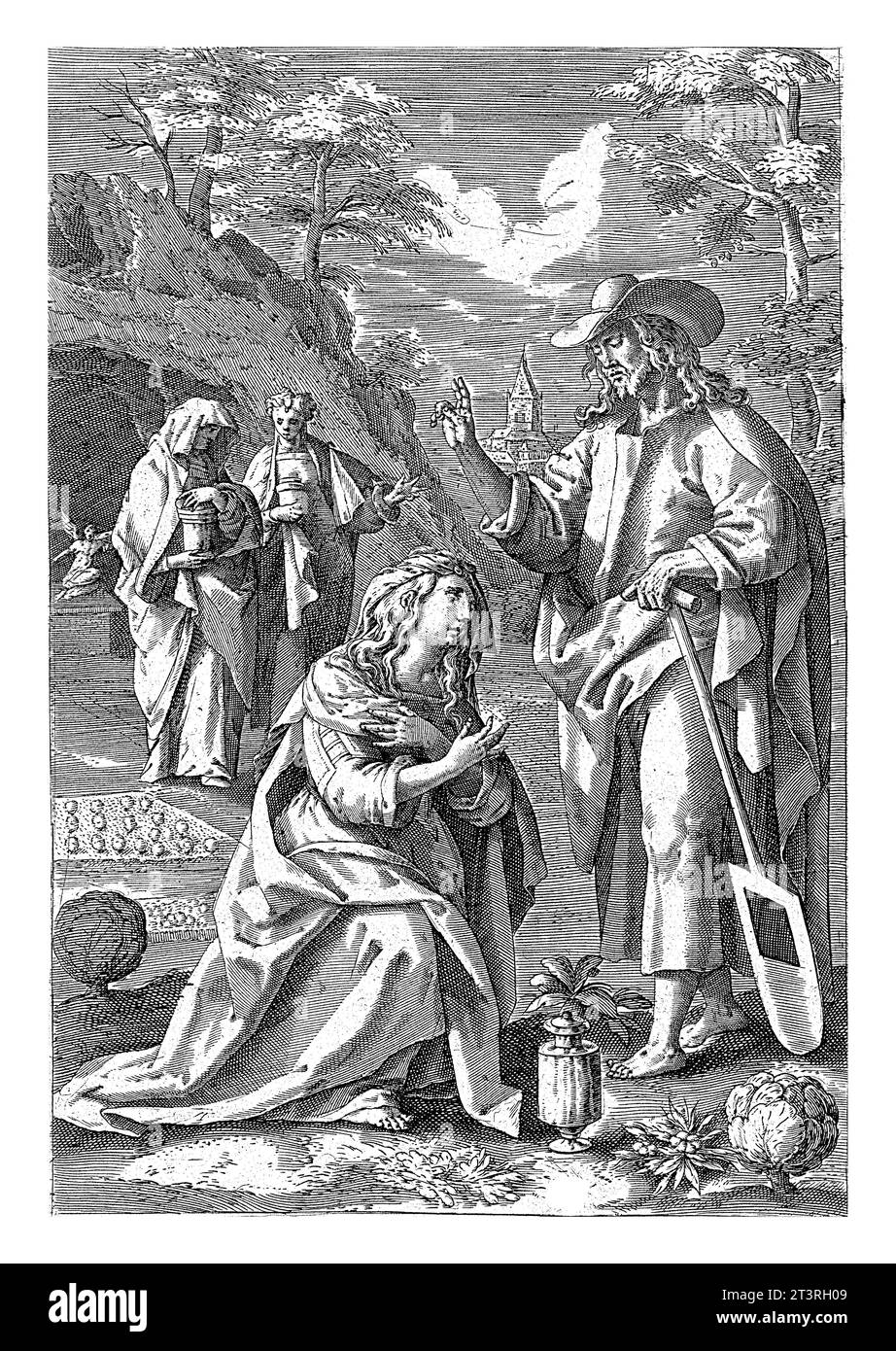 Christus erscheint als Gärtner Maria Magdalena, Antonie Wierix (II), nach Maerten de Vos, 1583–1587, nachdem der rebellische Christus als Garten erscheint Stockfoto