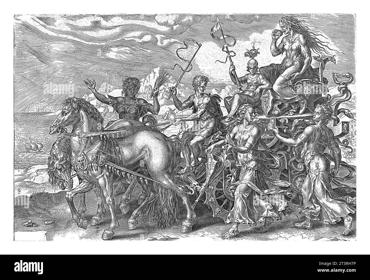 Triumphwagen mit Envy (Invidia), Cornelis Cort, nach Maarten van Heemskerck, 1564 Stockfoto