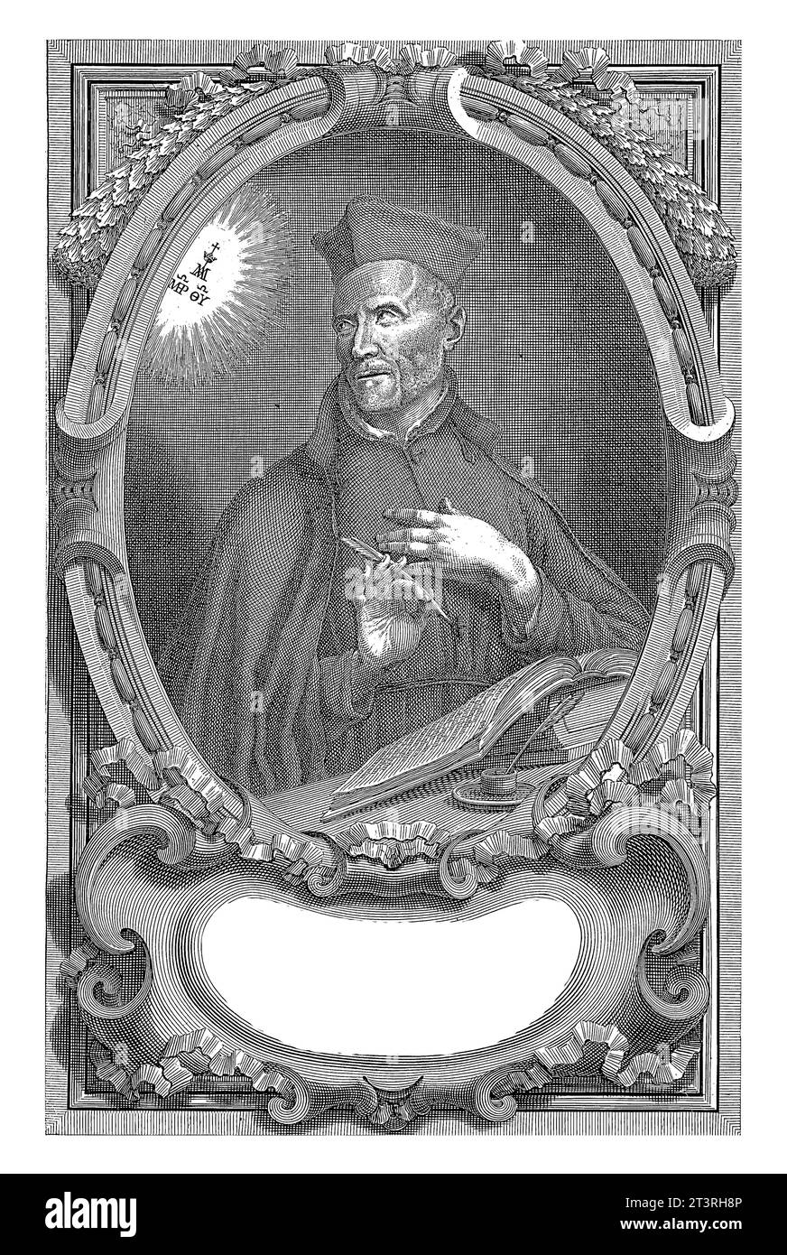 Porträt des Priesters Jose de Calasanz, Vincenzo a Santa Maria, 1691, Vintage-Gravur. Stockfoto