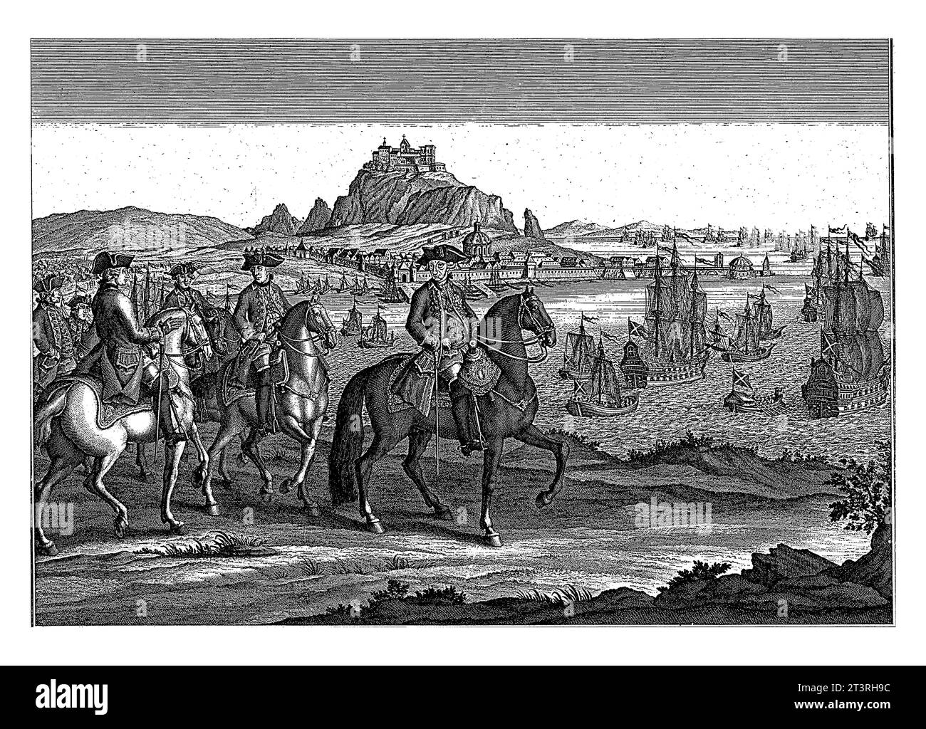 Porträt von Karl III., König von Spanien zu Pferd, mit Landschaftseinfassung, Georg Mathaus Probst, 1759 - 1788 Stockfoto