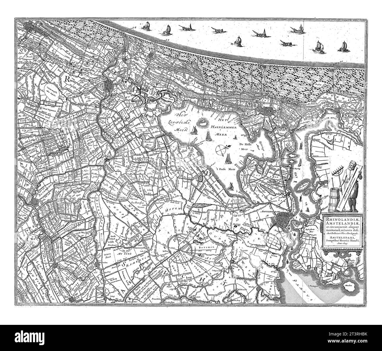 Karte von Rijnland und Amstelland, anonym, nach Balthasar Florisz. Van Berckenrode, 1629 - 1649 Karte von Rheinland und Amstelland, dem zentralen Teil von Stockfoto