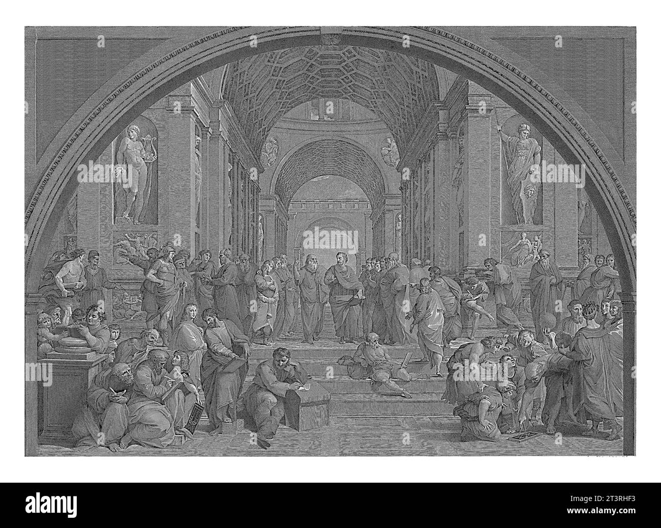 Die Schule von Athen, Giovanni Volpato, nach Giuseppe Cades, nach Raphael, 1743–1803 das Fresko „die Schule von Athen“ von Raphael in der Strophe de Stockfoto