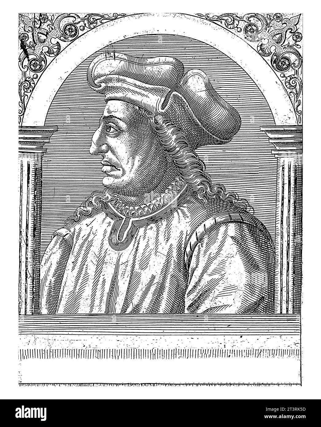 Porträt von Nicola Machiavelli, Robert Boissard, 1597 - 1599, Vintage-Gravur. Stockfoto