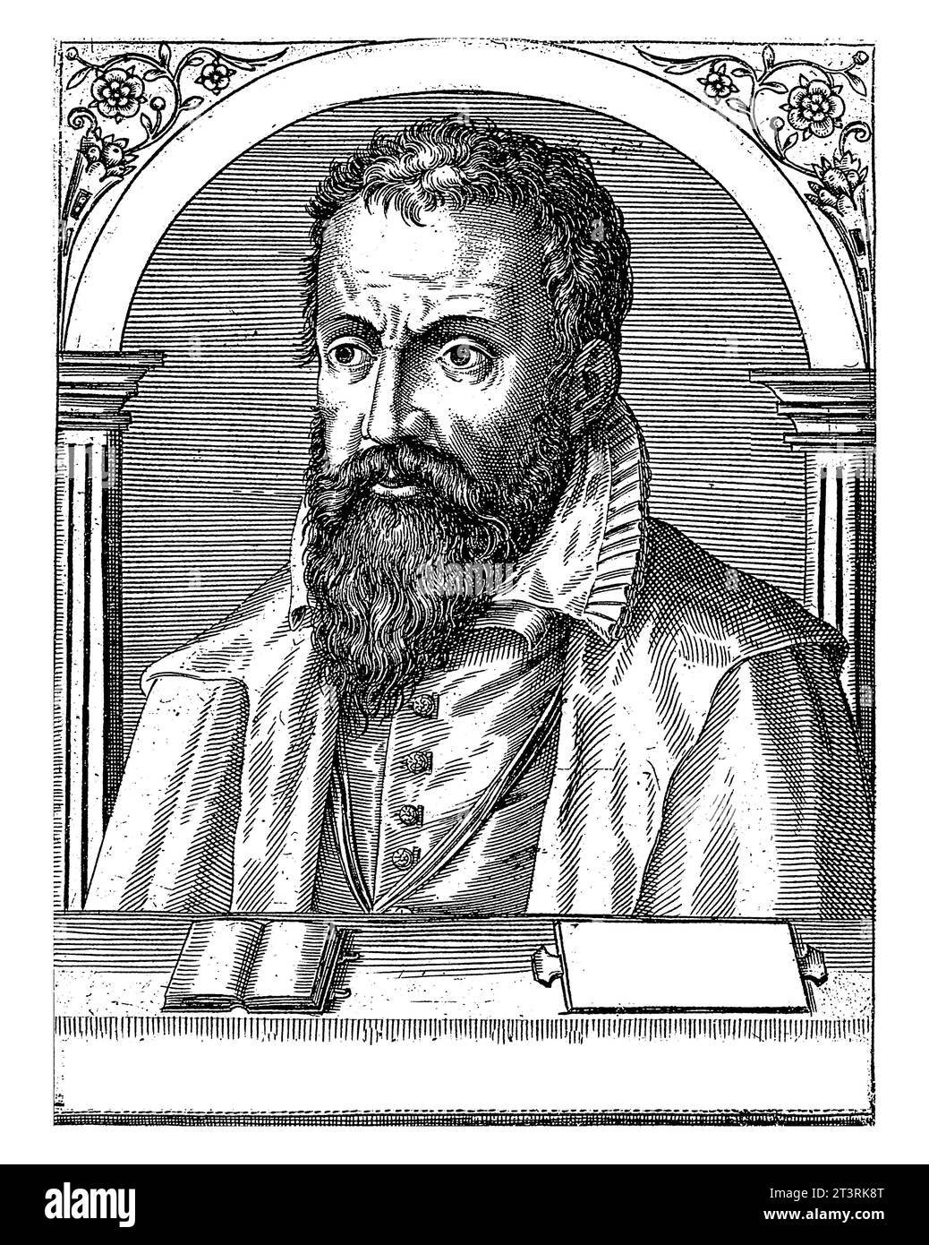 Porträt von Janos Zsamboky, Robert Boissard, 1597 - 1599, Vintage-Gravur. Stockfoto