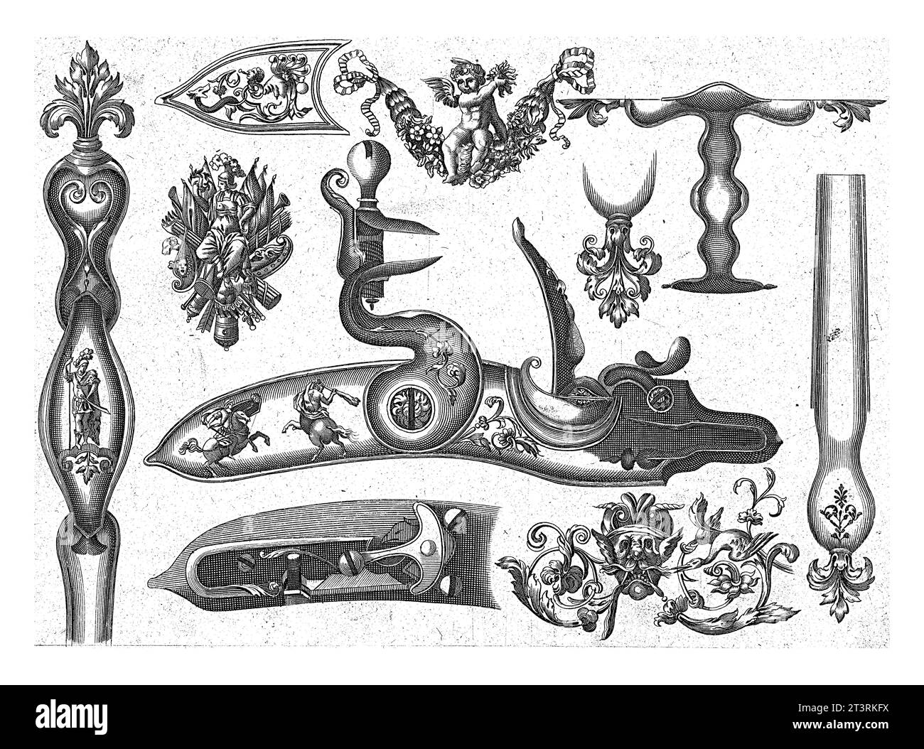 Zehn Affuiten en ornamenten voor gewings, Pieter Schenk (I), nach Claude Simonin, 1692 aus Serie von 8 Magazinen. Stockfoto