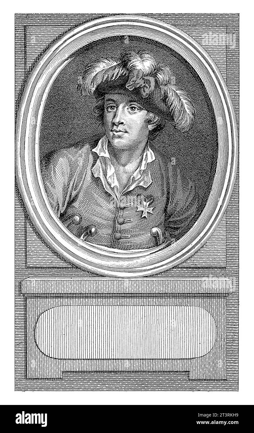 Porträt von Jan Bart, Reinier Vinkeles (I), nach Jacobus kauft, 1786 Porträt des flämischen Freibeuters Jean Bart. Oben rechts: V. dl. S. II Stockfoto