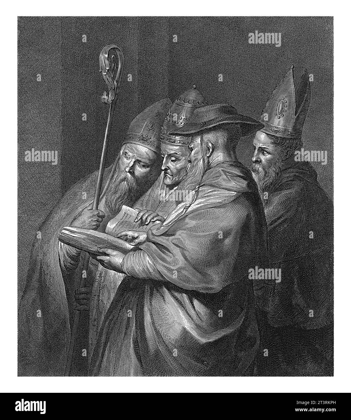 Vier Kirchenväter: Heilige Ambrosius, Gregorius, Jerome und Augustinus, Cornelis van Dalen (II), nach Peter Paul Rubens, 1648–1664 Stockfoto