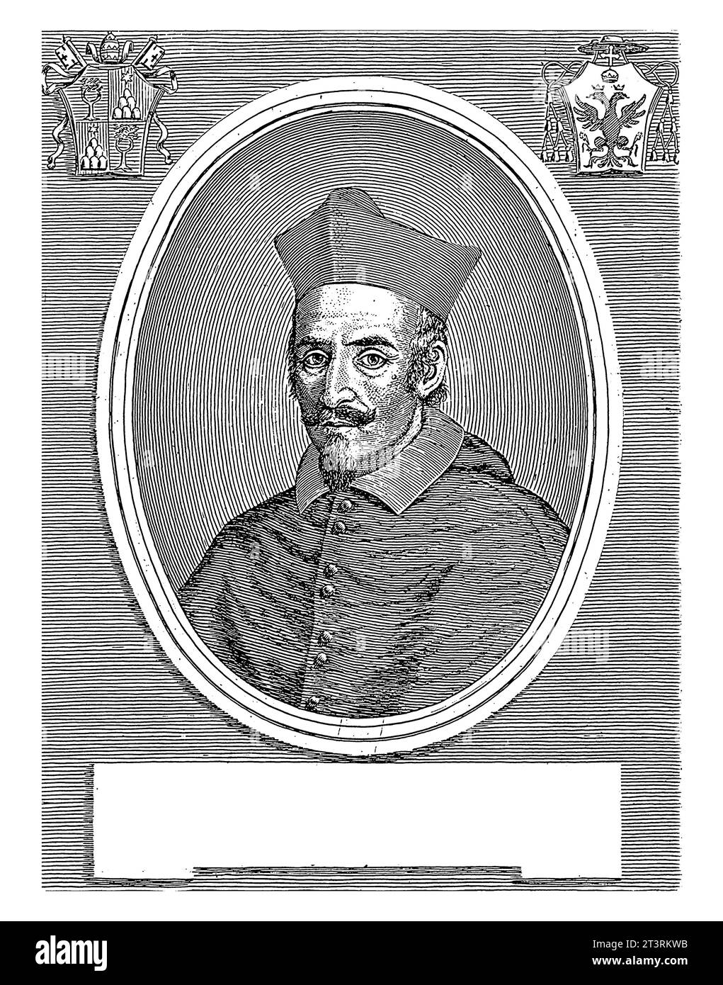 Porträt von Kardinal Scipione Pannocchieschi d'Elci, Giuseppe Maria Testana, 1658 - 1679 oben links und oben rechts ein Wappen. Stockfoto