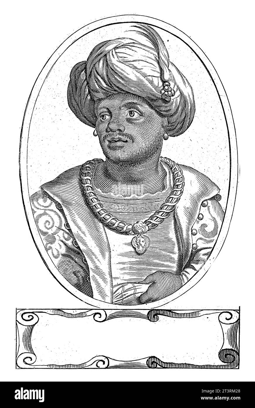 Porträt eines maurischen Monarchen, Theodor Matham, 1615–1676 Porträt des maurischen Prinzen Aben-Humeja. Stockfoto