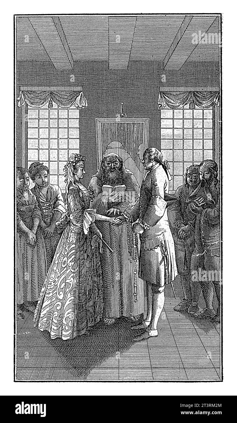 Der Priester heiratet Ehemann und Ehefrau Barent de Bakker, nachdem Daniel Nikolaus Chodowiecki, 1778, mit Vintage-Gravur versehen wurde. Stockfoto