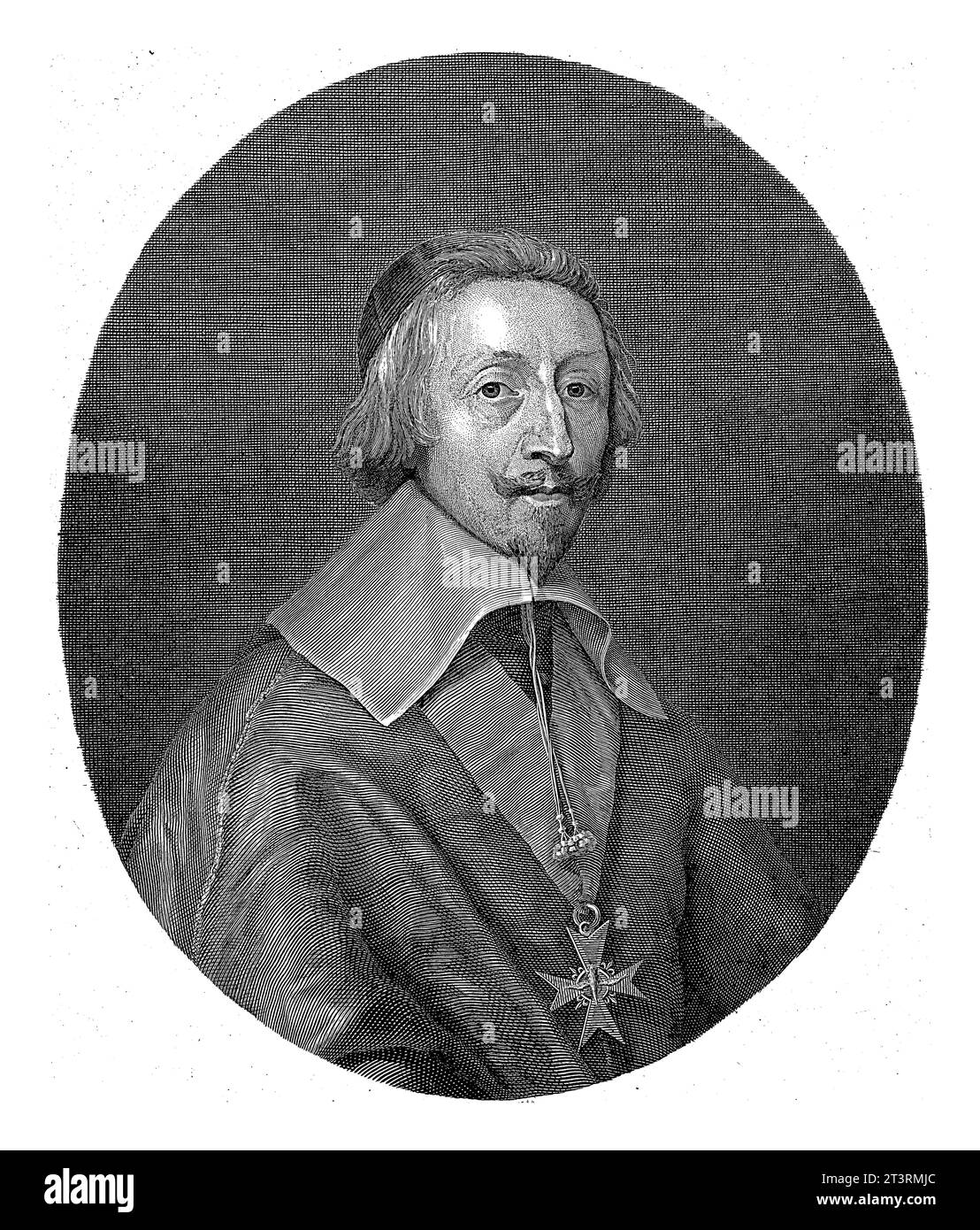 Porträt des Kardinals von Richelieu, Johann Wilhelm Kaiser (I), nach Bernard Picart, 1834 Porträtbüste in einem Oval rechts von Armand Jean du P. Stockfoto