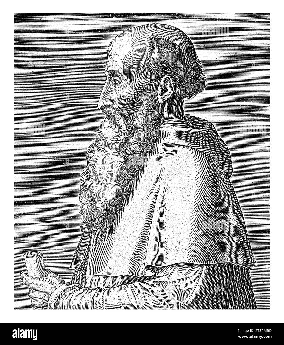 Porträt von Pietro Bembo, Philips Galle, nach Enea Vico, nach Giulio Bonasone, nach Tizian, 1572 Porträt von Pietro Bembo, italienischer Dichter und Humanis Stockfoto