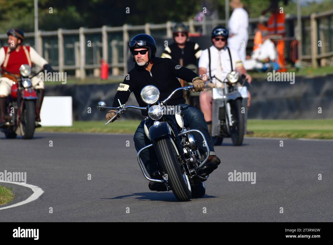 Harley Davidson, Track Parade - Motorcycle Celebration, ca. 200 Motorräder auf den Runden der Morgenparade, darunter Beiwagen-Outfits und Motortrike Stockfoto