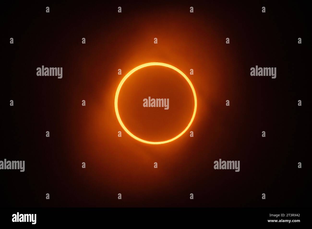 2023 ringförmige Sonnenfinsternis am Punkt des Feuerrings in der Nähe von Albuquerque, New Mexico, USA Stockfoto