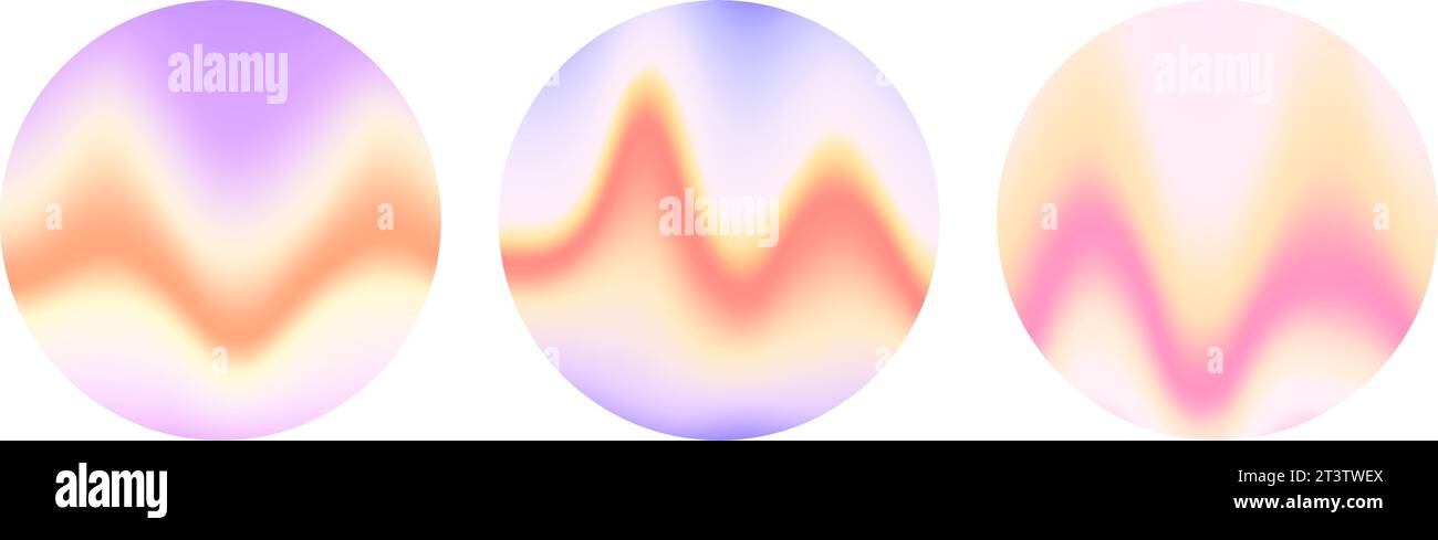 Holographischer Hintergrund mit rundem Wellenverlauf. Tapetenkollektion für verschwommene flüssige Wellen. Farbenfrohe, irisierende abstrakte Hintergründe im Kreis. Vektorvorlage für Banner, Flyer, Cover, Poster, Collage Stock Vektor