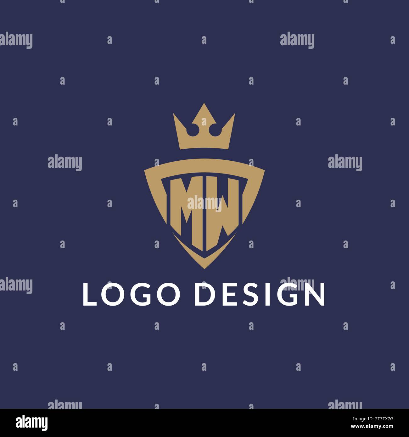MW-Logo mit Schild und Krone, Vektordatei im Monogramm-Stil Stock Vektor