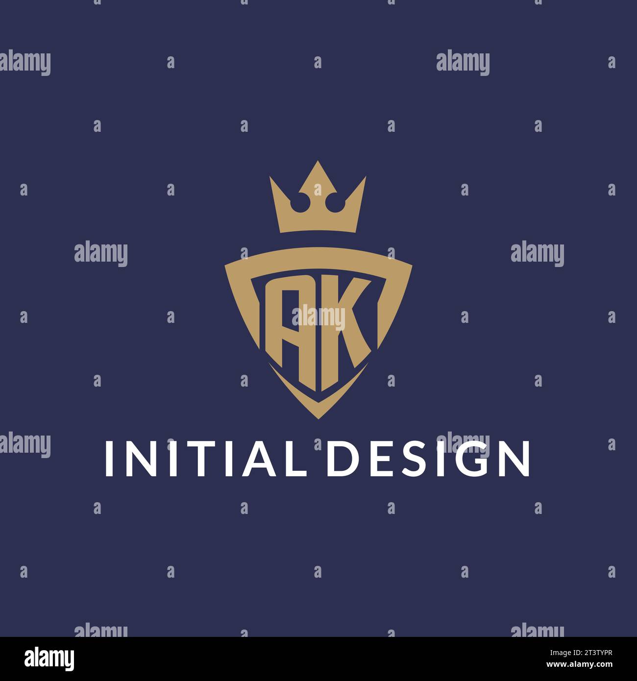 AK-Logo mit Schild und Krone, Vektordatei im Monogramm-Stil Stock Vektor