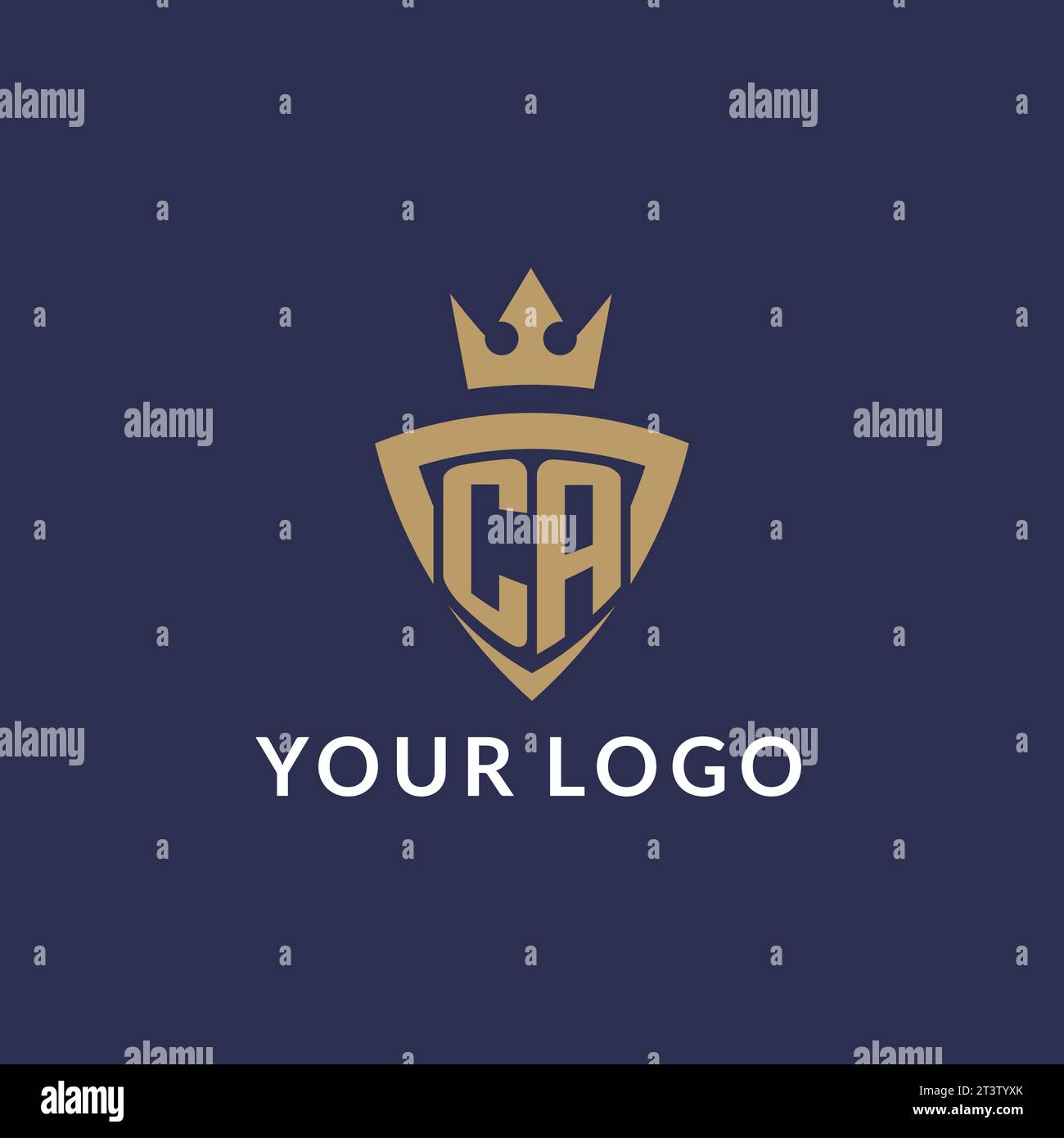 CA-Logo mit Schild und Krone, Vektordatei im Monogramm-Stil Stock Vektor