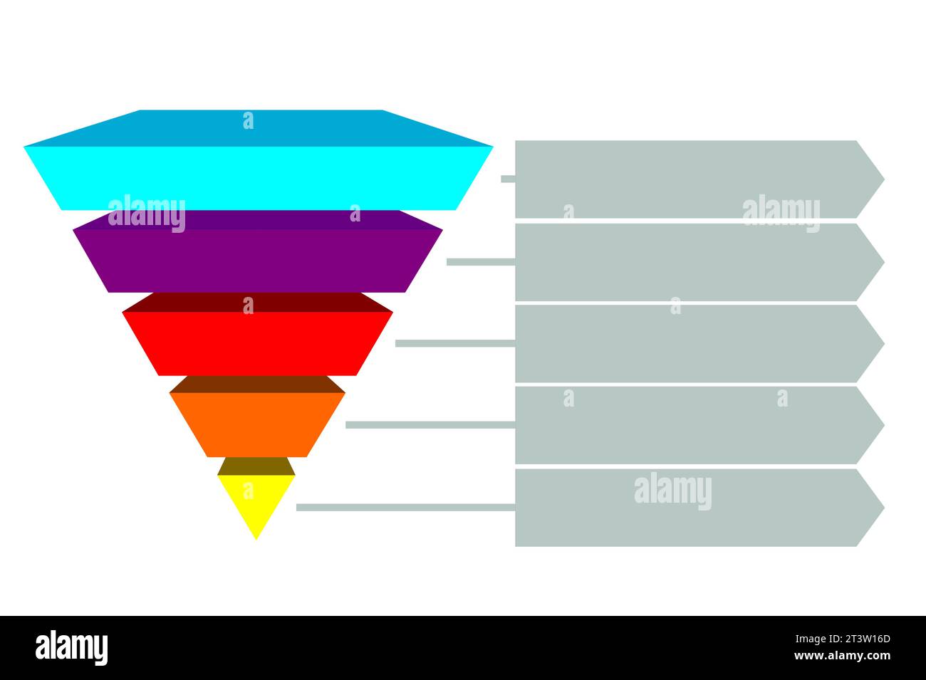 Infografik von Blau mit Lila mit Gelb mit orange und roten Dreiecken geteilt und Platz für Text, umgekehrte Pyramidenform aus fünf Stock Vektor