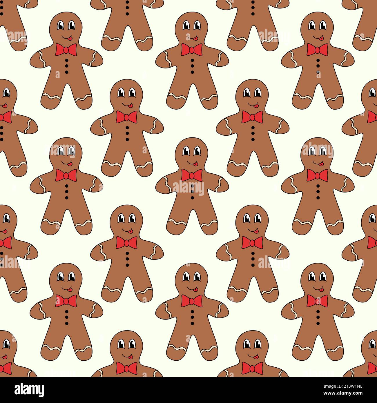 Retro 70er 60er 80er Jahre Hippie Groovy Weihnachten Winter Muster mit Lebkuchen Cookie man. Illustration der Vektorabwicklung. Stock Vektor