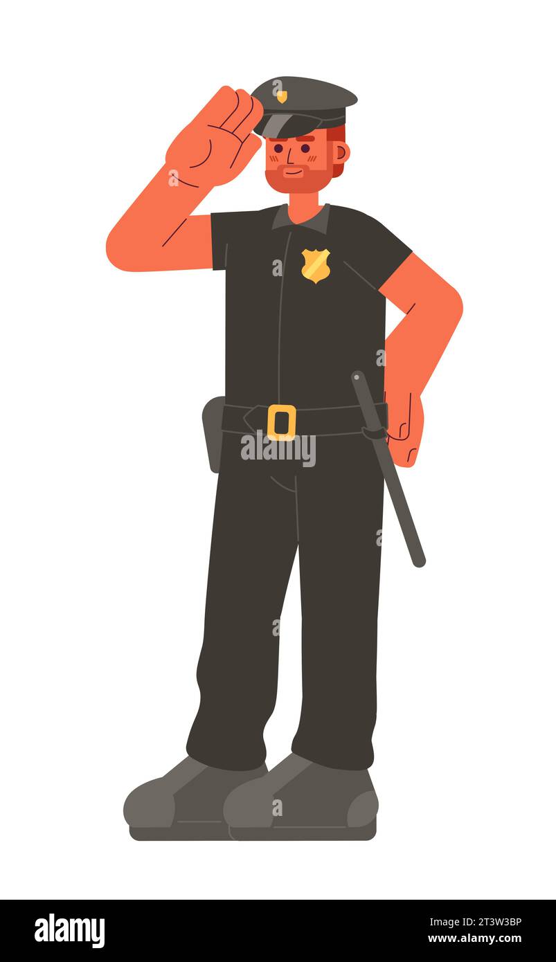 Männlicher Polizist lächelt Zeichentrickfilm flache Illustration Stock Vektor