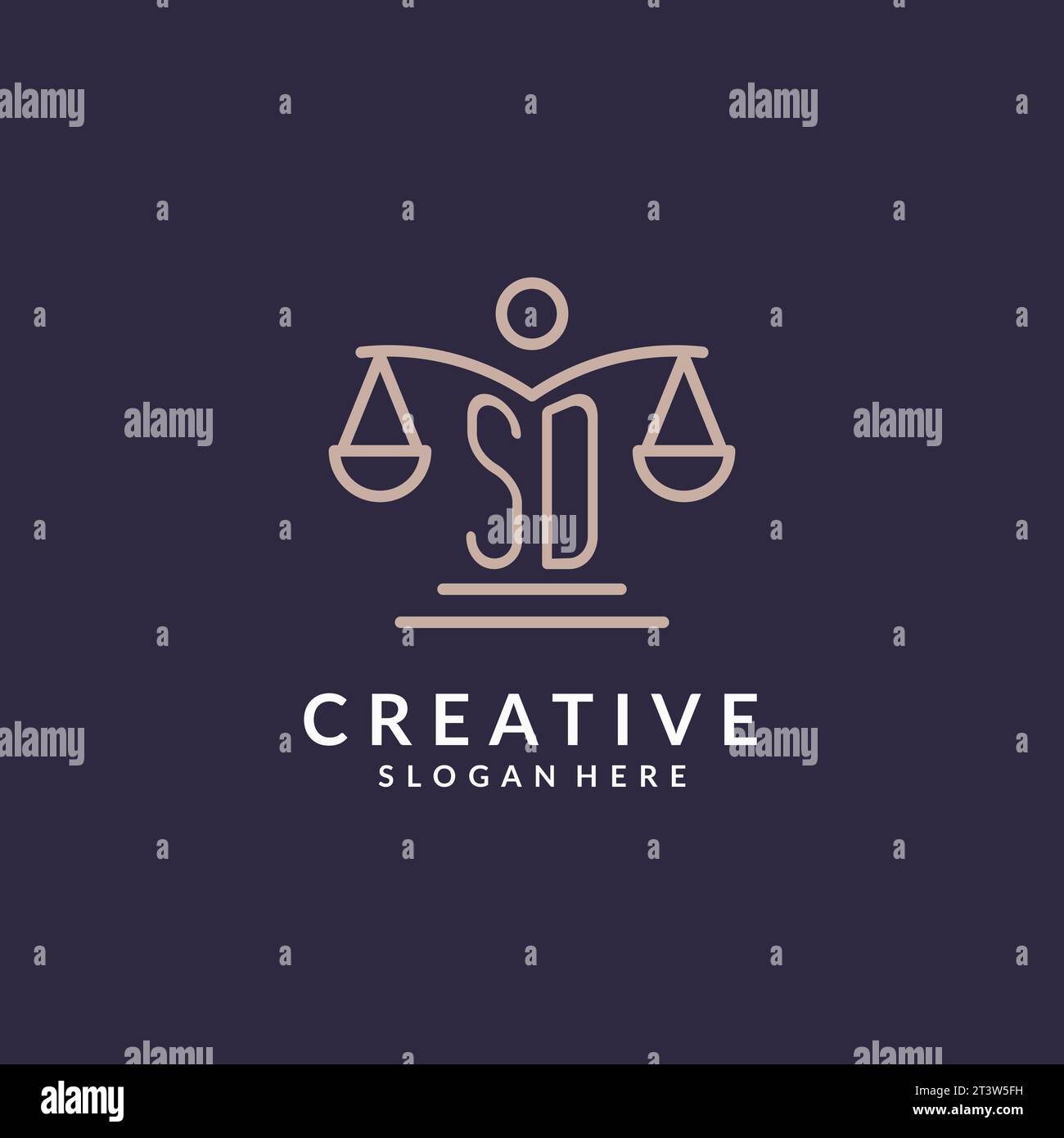 SD-Initialen kombiniert mit der Skala der Gerechtigkeit-Ikone, Design-Inspiration für Anwaltskanzleien in einem modernen und luxuriösen Stil, Vektorgrafik Stock Vektor