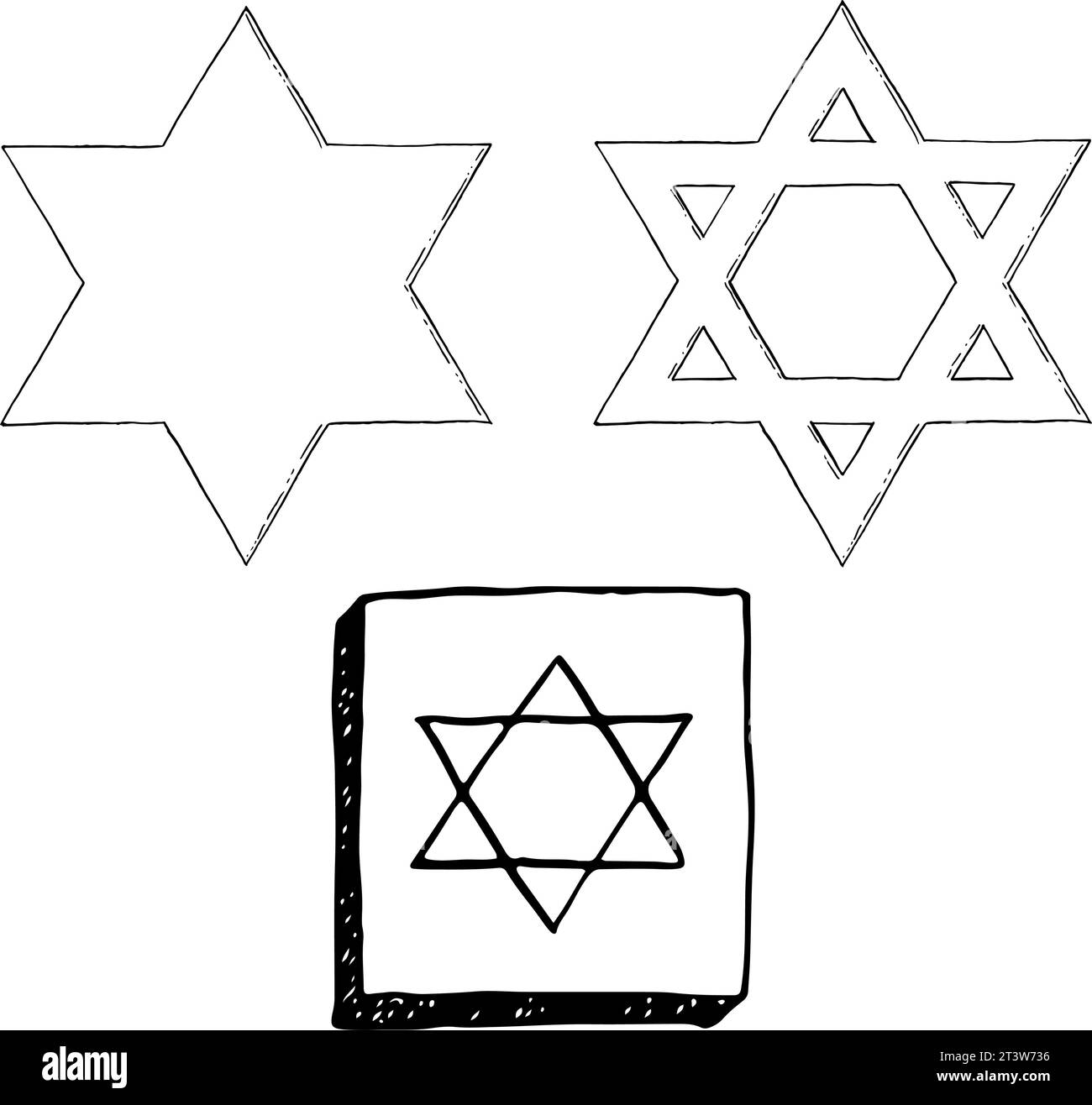 Star of David, schwarz-weiße Grafik-Illustration Stock Vektor