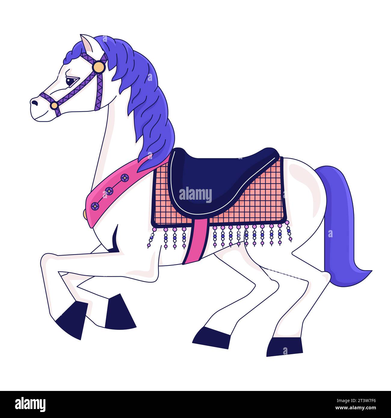 Carusel Pferd Attraktion 2D lineares Zeichentrickobjekt Stock Vektor