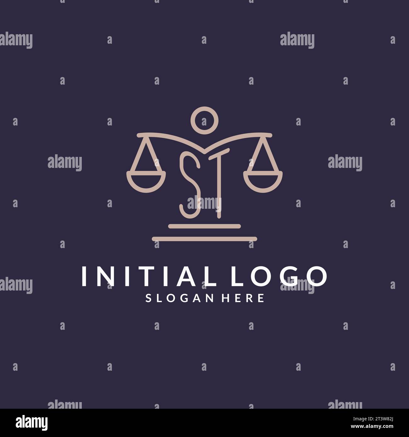 ST-Initialen in Kombination mit der Skala der Juristischen Ikone, Design-Inspiration für Anwaltskanzleien in modernem und luxuriösem Stil, Vektorgrafik Stock Vektor