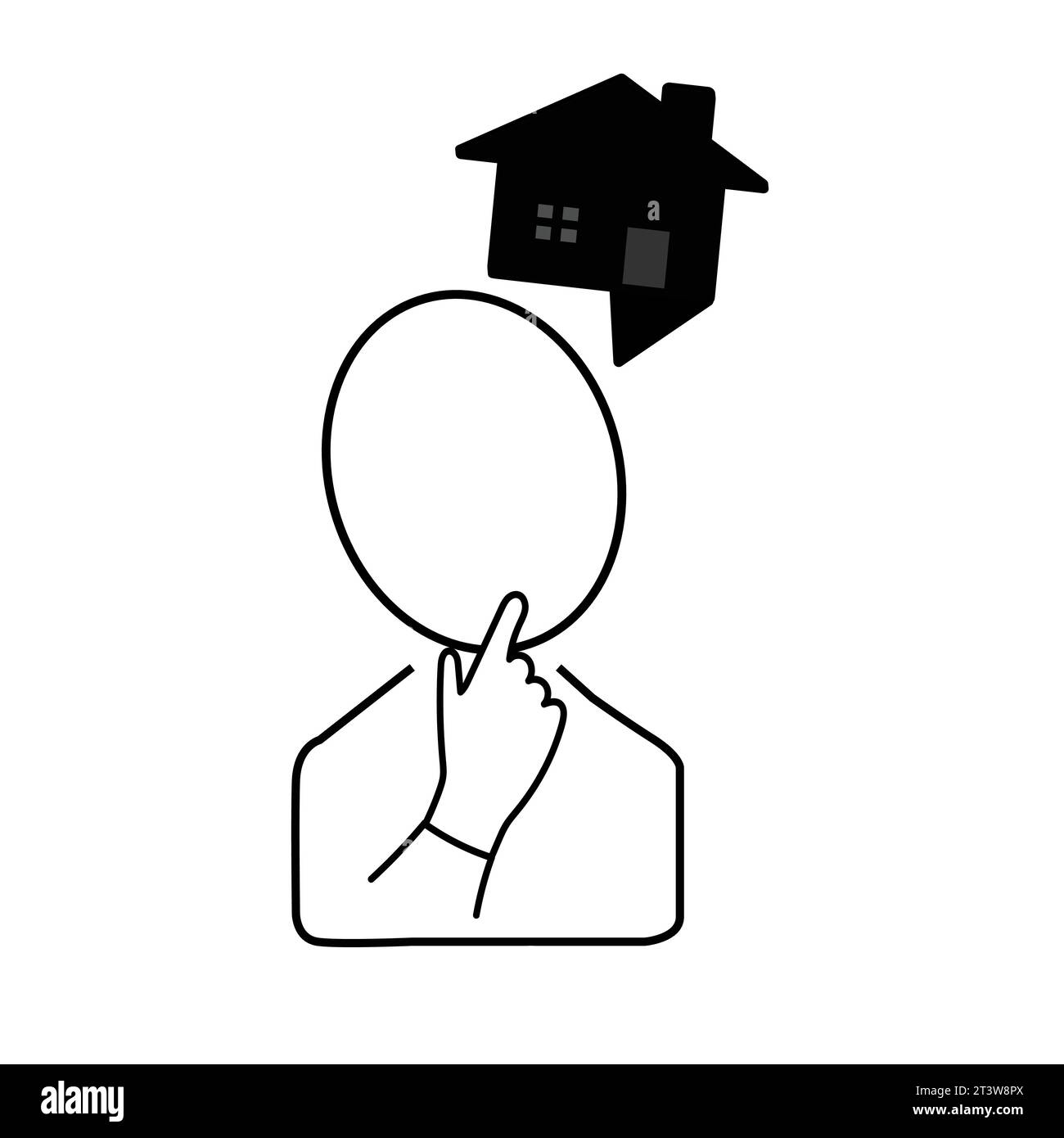 Charakter einer Person mit einer Sprechblase in Form eines Hauses Stock Vektor