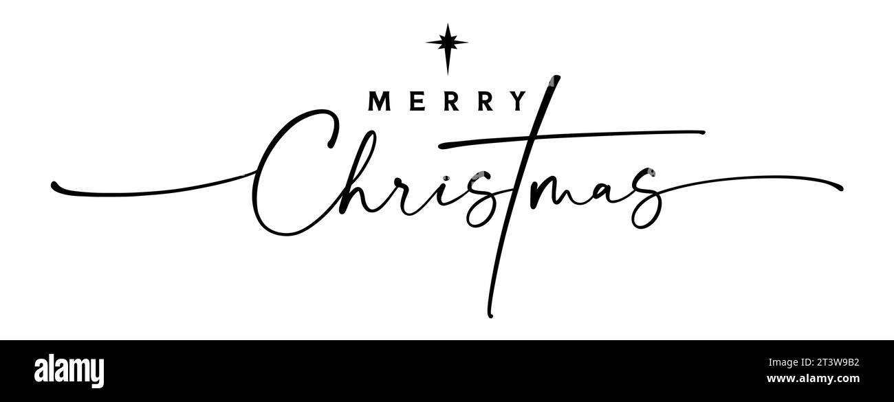 Frohe Weihnachten elegante Kalligraphie und Bethlehem-Stern. Heilige Nacht Vektor-Handschriftenkonzept für Weihnachtsgrußkarte oder Einladung zum Gottesdienst Stock Vektor
