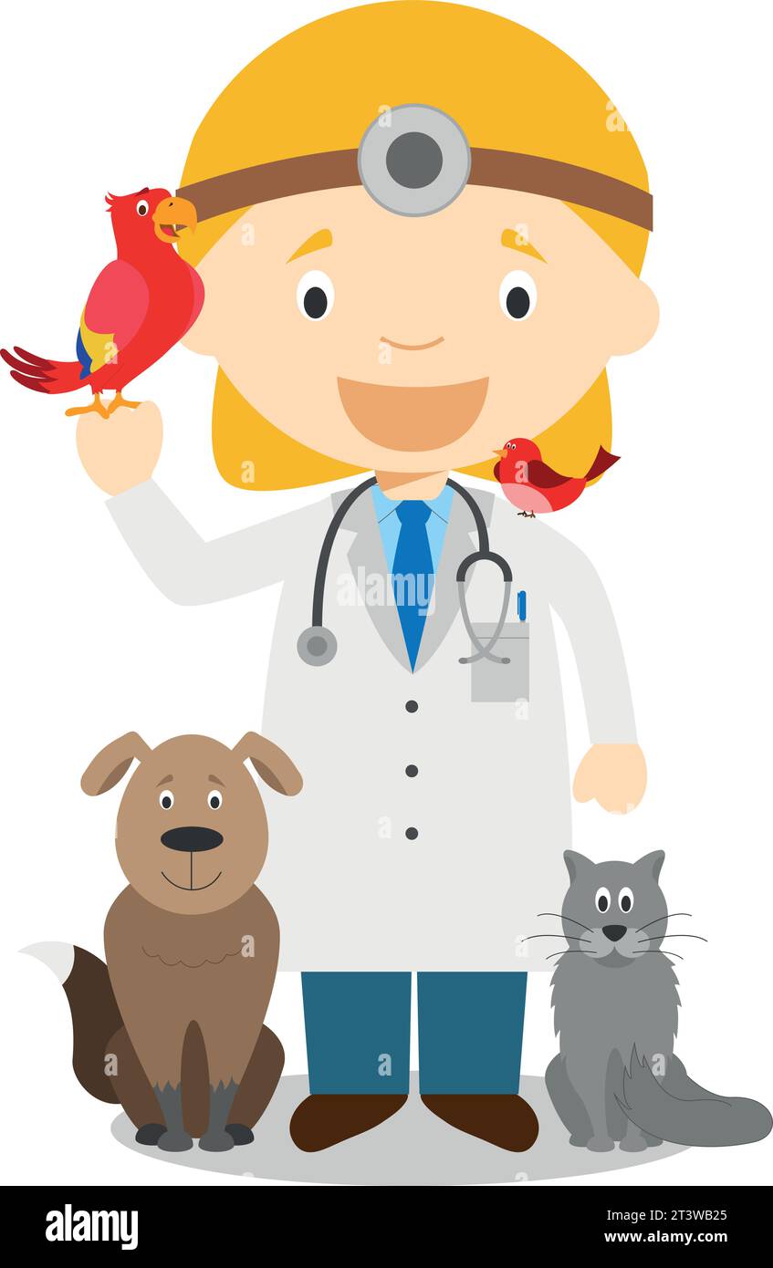 Niedliche Zeichentrickvektor-Illustration eines Tierarztes. Frauenberufsreihe Stock Vektor