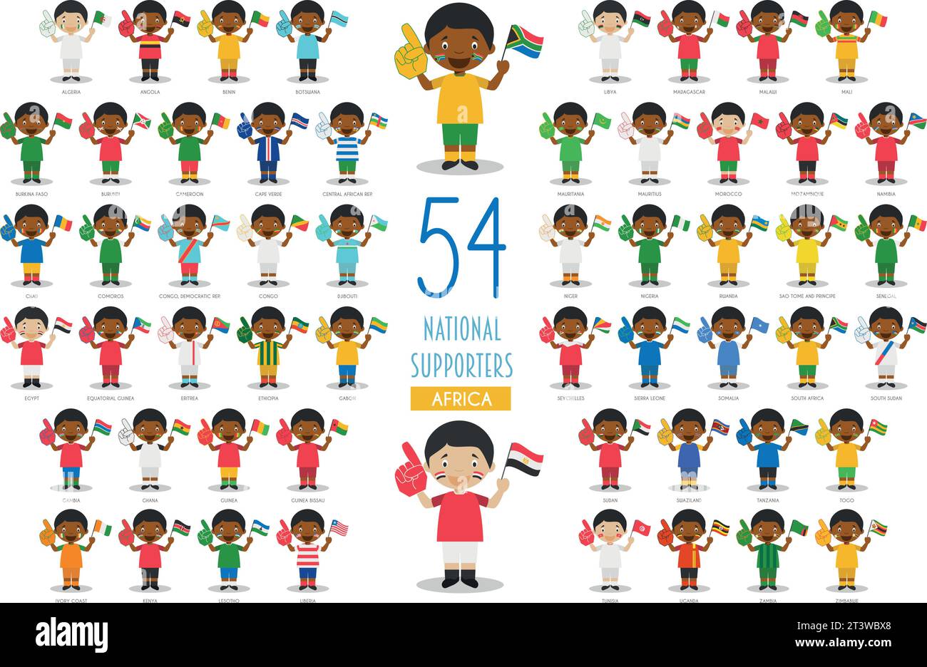 Set mit 54 Fans der Nationalmannschaft aus afrikanischen Ländern Vektor-Illustration Stock Vektor