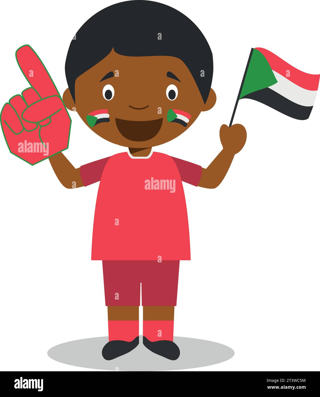 Fan der Nationalmannschaft aus Sudan mit Flagge und Handschuh Vektor-Illustration Stock Vektor
