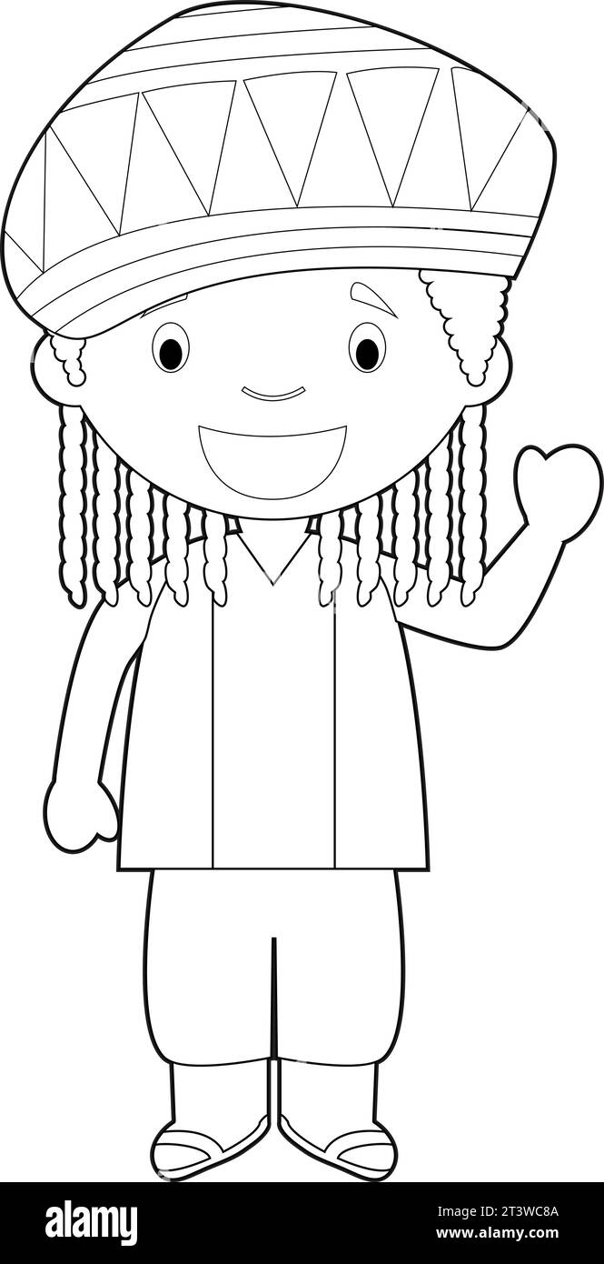 Leicht zu färbende Zeichentrickfigur aus Jamaika, traditionell mit Dreadlocks gekleidet. Vektorabbildung. Stock Vektor