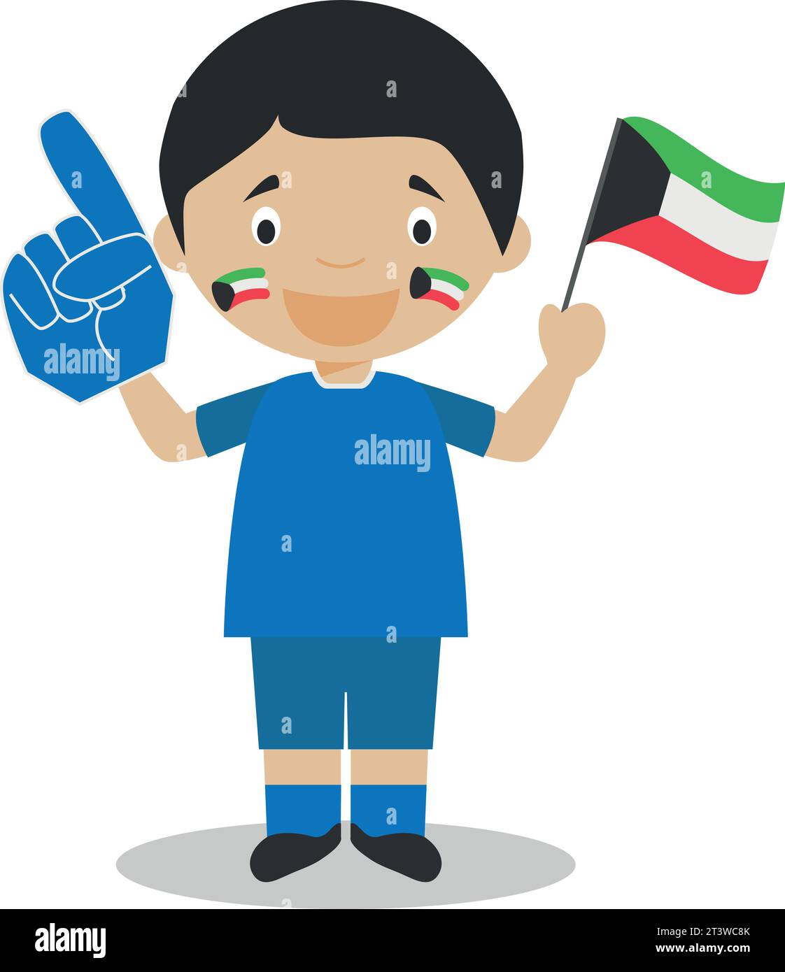 Nationalsportmannschaftsfan aus Kuwait mit Flagge und Handschuh Vektor-Illustration Stock Vektor