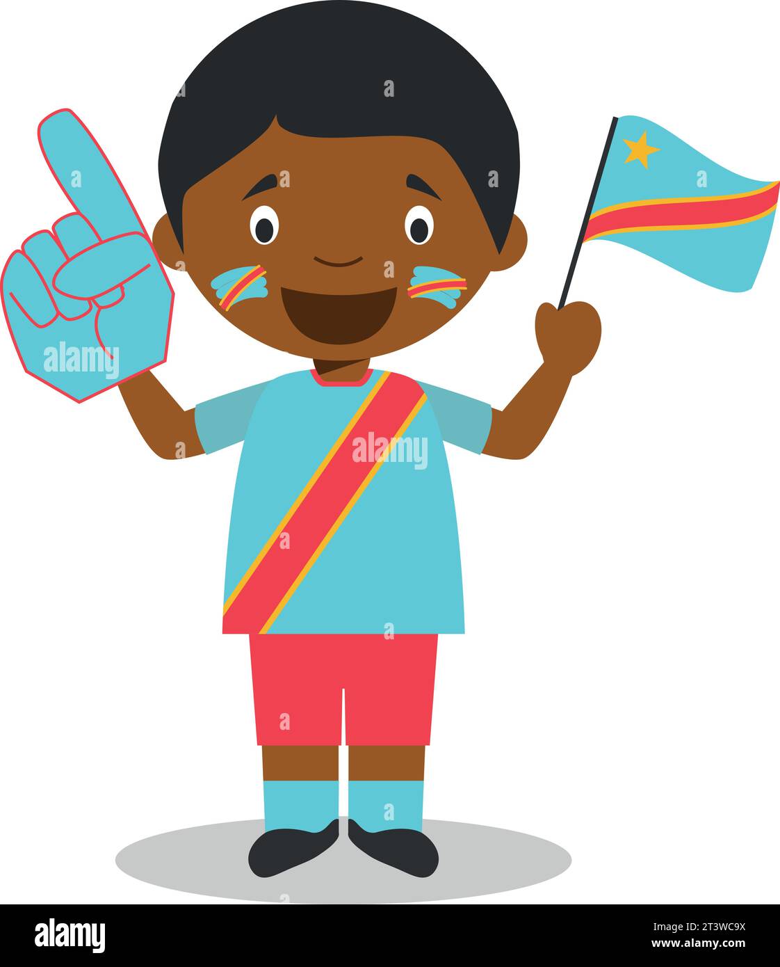 Fan der Nationalmannschaft aus der Demokratischen Republik Kongo mit Flagge und Handschuh Vector Illustration Stock Vektor