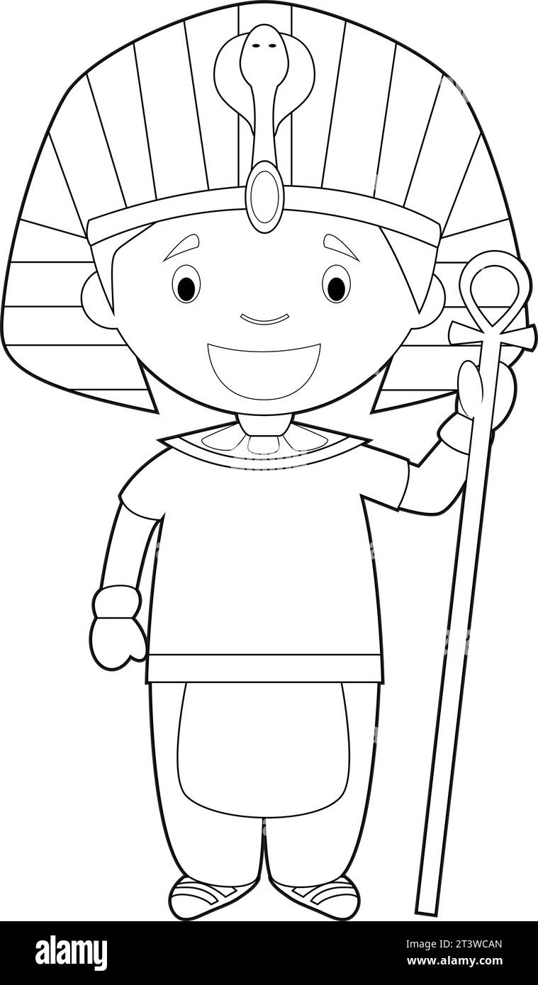 Leicht zu färbende Zeichentrickfigur aus Ägypten, die auf traditionelle Weise als Pharao des alten Ägypten gekleidet ist. Vektorabbildung. Stock Vektor