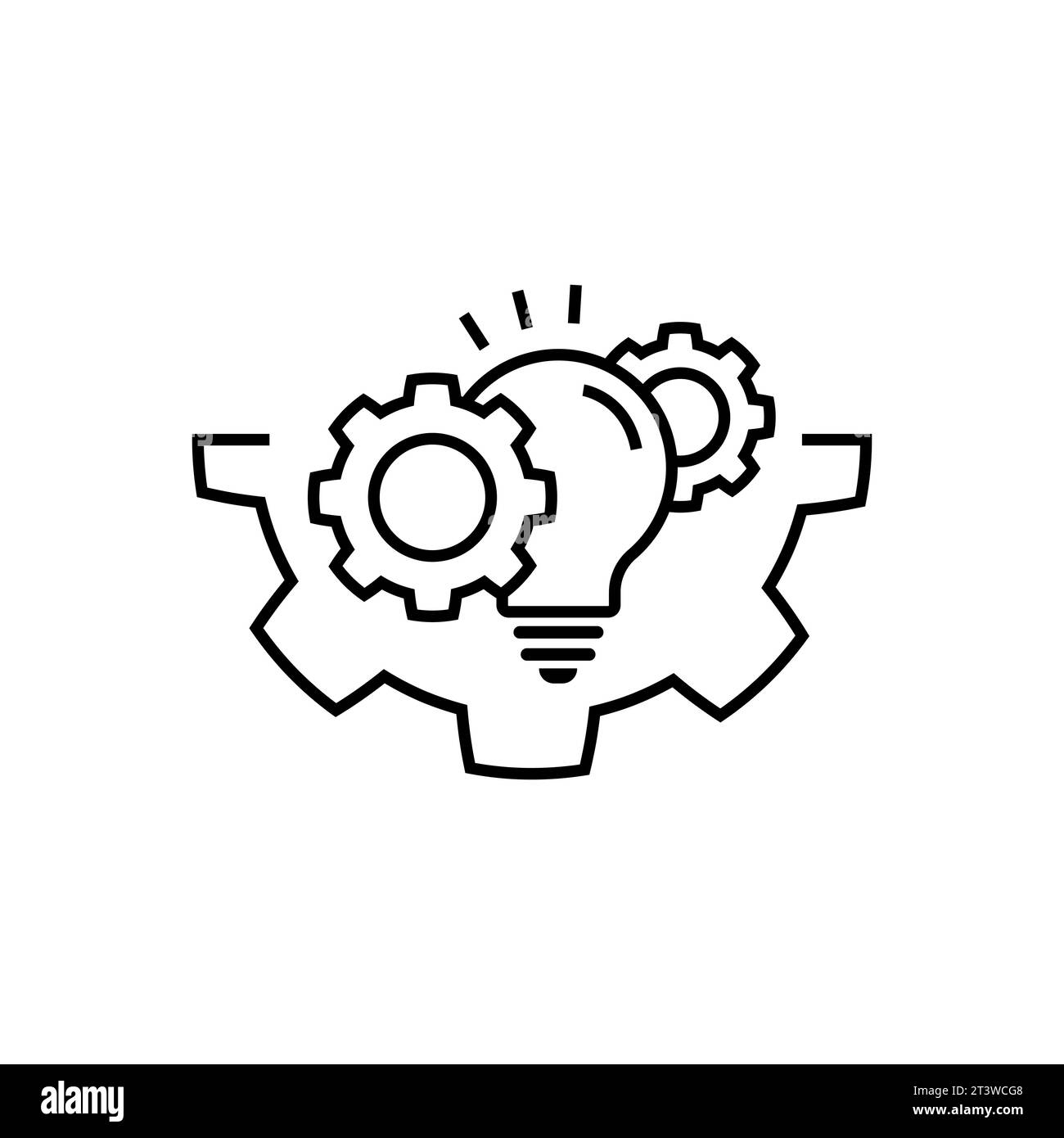 Symbol für Innovationstechnologien mit Glühbirne und Gear-Schild. Creative Solution Glühlampe und Zahnradvektorsymbol. Stock Vektor