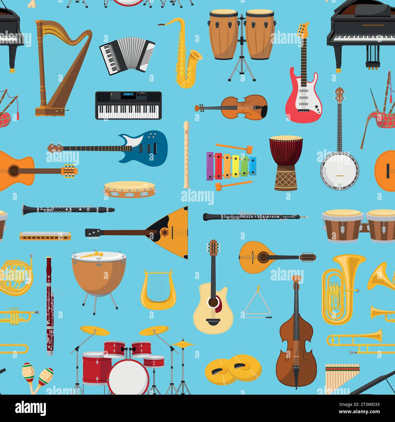Musikalische Instrumental nahtlose Muster Hintergrund. Vektorillustracion Stock Vektor