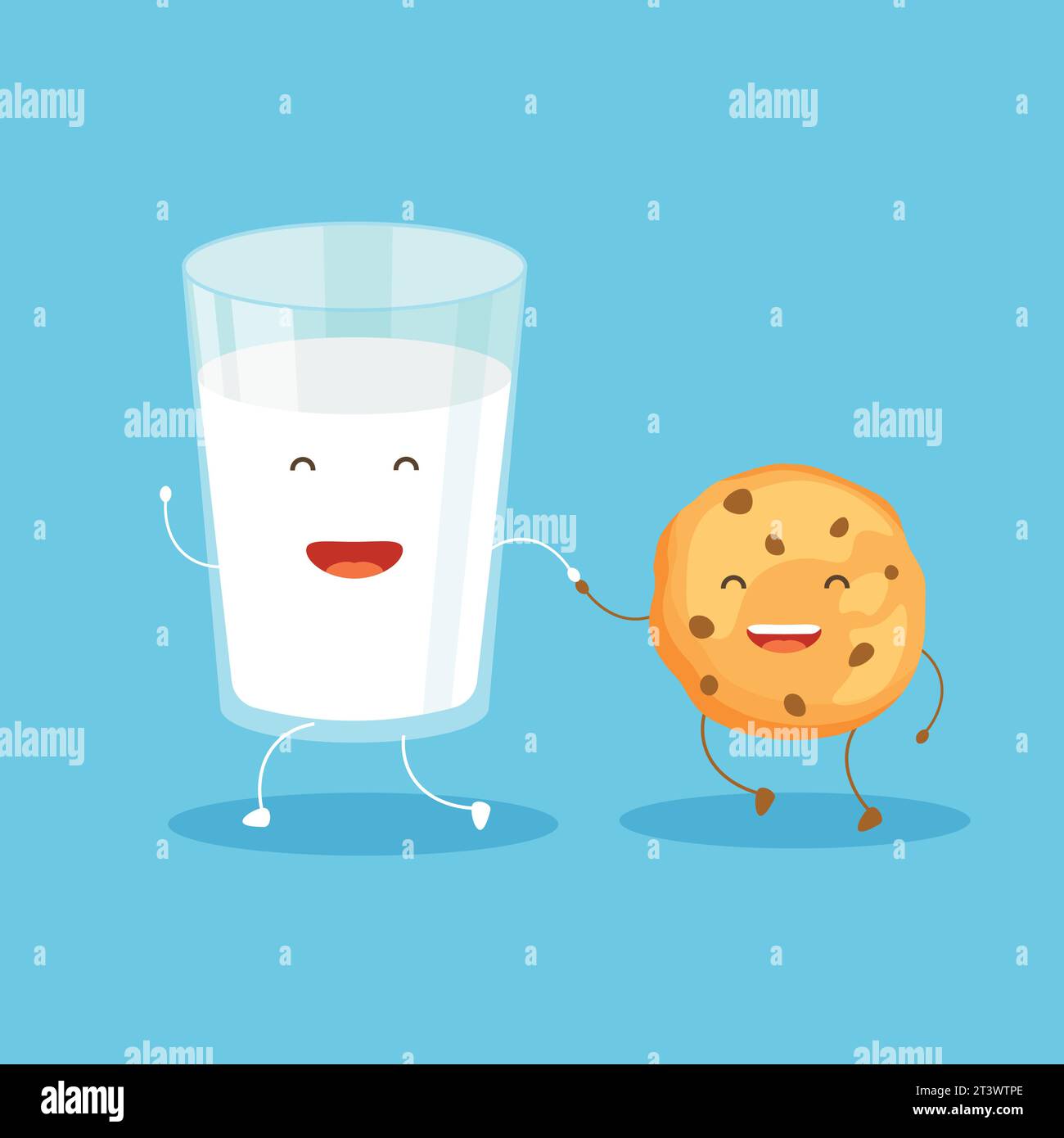 Süße Keksfiguren und ein Glas Milch. Better Together-Konzept. Freunde für immer. Vektor-Illustration im Cartoon-Stil. Stock Vektor