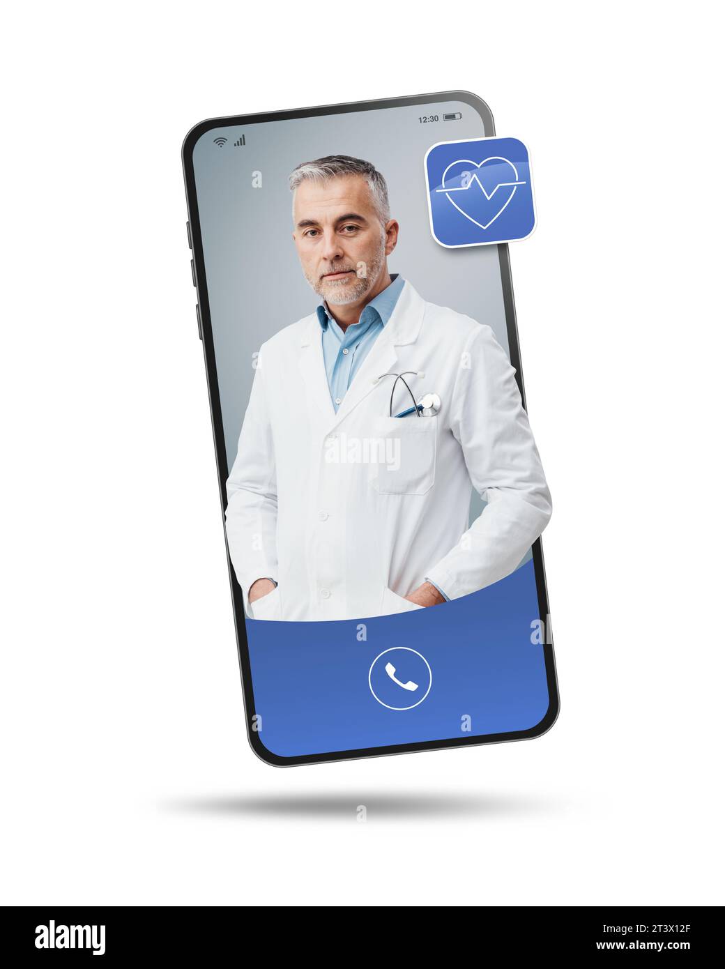 Online Arzt Videoaufzeichnung auf Smartphone-Bildschirm, professioneller medizinischer Dienst online und telemedizinisch Stockfoto