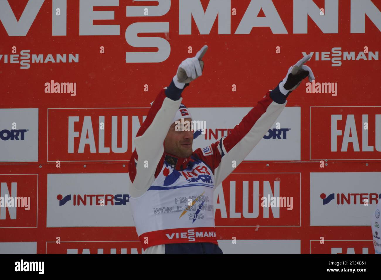 Viessmann Werbebanden FIS NORDISCHE SKI-WELTMEISTERSCHAFT 2015 in Falun, Schweden am 01.03.2015 Stockfoto