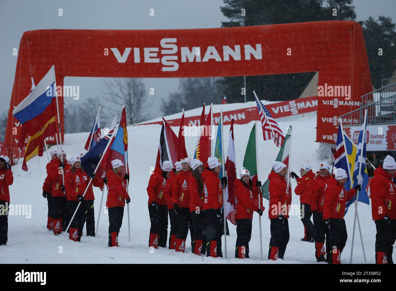 Viessmann Werbebanden FIS NORDISCHE SKI-WELTMEISTERSCHAFT 2015 in Falun, Schweden am 01.03.2015 Stockfoto
